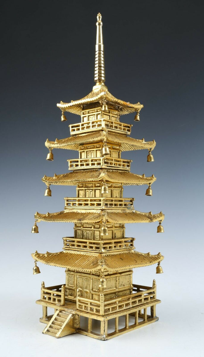 Vintage art - 3 dimensional tin discount sculpture of a japanese pagoda in wooden frame