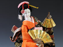 Beautiful Japanese Rare Heian Scroll Kimono and 2 Fans GEISHA Doll