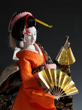 Beautiful Japanese Rare Heian Scroll Kimono and 2 Fans GEISHA Doll