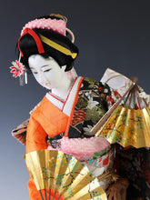 Beautiful Japanese Rare Heian Scroll Kimono and 2 Fans GEISHA Doll