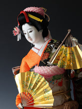 Beautiful Japanese Rare Heian Scroll Kimono and 2 Fans GEISHA Doll