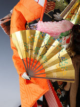 Beautiful Japanese Rare Heian Scroll Kimono and 2 Fans GEISHA Doll