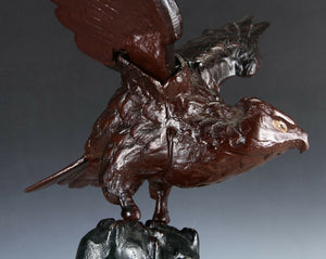 Japanese Bronze Hawk -Room Guardian Sculpture- Great Takaoka Product