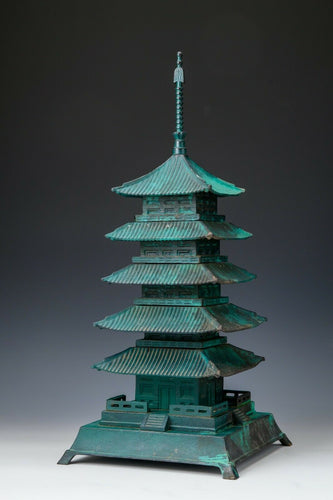 Massive Japanese Old Vintage Iron Figure Five Storied Pagoda 五重塔 Tsushima