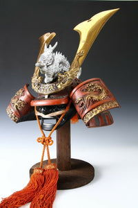 Japanese Samurai Kabuto Helmet -big dragon with a mask- Massive Red