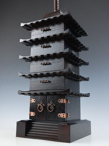 Japanese Nice Vintage Wooden Five Storied Pagoda -accessory case- Simple Type