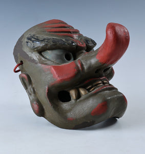 Old Vintage Japanese Paper Clay Noh Mask -Tengu- Braggart  Rare Product