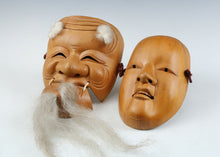 Vintage Japanese Wooden Noh Mask Okina with Ko-Omote Yang Lady Pair