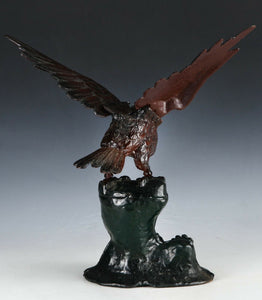 Japanese Bronze Hawk -Room Guardian Sculpture- Great Takaoka Product