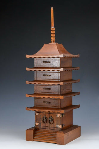 Japanese Vintage Wooden Five Storied Pagoda -accessory case- 五重塔 Simple Type