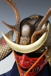 Old Vintage Samurai Helmet -Shikanosuke kabuto with a mask- Very Rare Tsushima