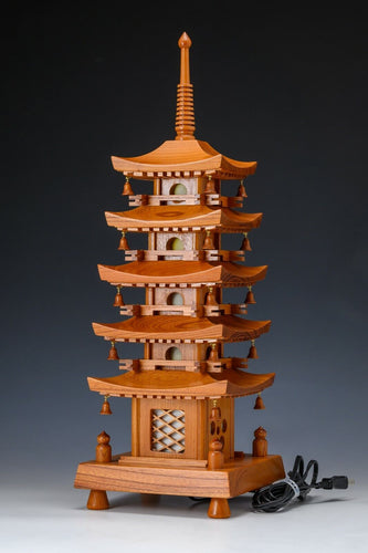 Japanese Old Vintage Wooden Figure FIVE STORIED PAGODA Lamp 五重塔