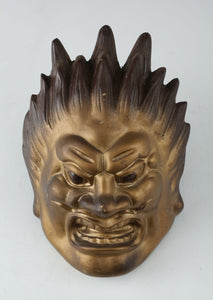 Vintage Iron Buddhism Mask Plaque -Basara- Showa Product Nara Yakushi-Ji