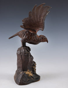 Japanese Old Vintage Bronze Small Hawk -Room Guardian Sculpture- Takaoka Product