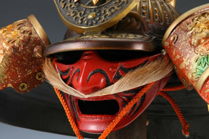 Vintage Japanese Samurai Helmet -Yoshitsune Kabuto- Red Beard Mask Tsushima