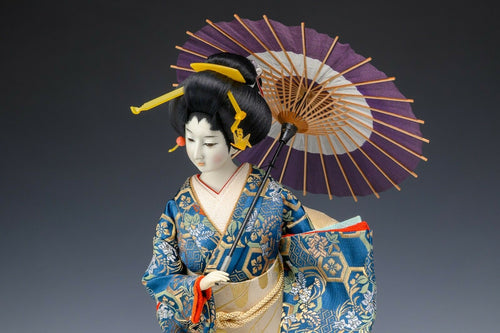 Japanese Vintage Beautiful Geisha Doll -Classic umbrella Style- Rare