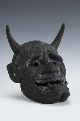 Old Vintage Japanese Black Power Noh Mask -Han nya- Paper Clay Nice Product