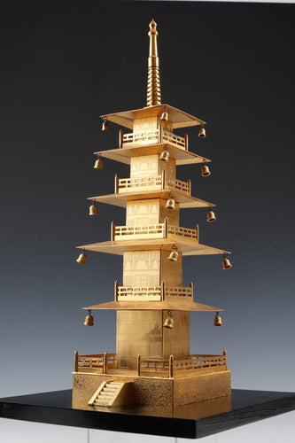 Japanese Vintage Brass Figure Five Storied Buddhism Pagoda 五重塔