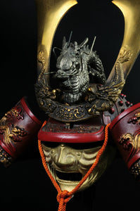 Japanese Samurai Kabuto Helmet -dragon red helmet with a mask- Genji Tsushima