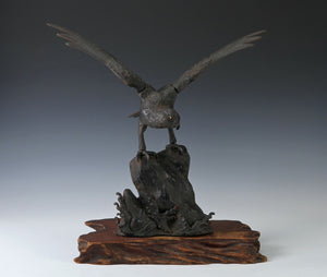 Antique Japanese Iron Hawk -Room Guardian Sculpture- Great Takaoka Product