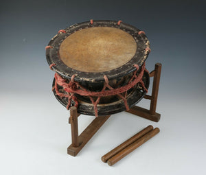 Old Vintage Japanese Traditional Drum Taiko with a stand -Traditional War Drums-