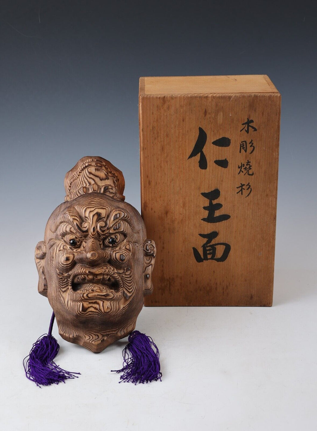 Great Vintage Japanese Yakusugi Buddhism Mask -Nio- Rare Product with the box