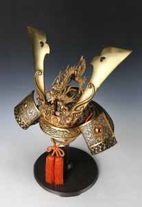 Massive Japanese Samurai Helmet -Great Dragon- with a mask Rare!!  源氏兜