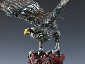 Largest Japanese Iron Hawk -Room Guardian Sculpture- Great Takaoka Product