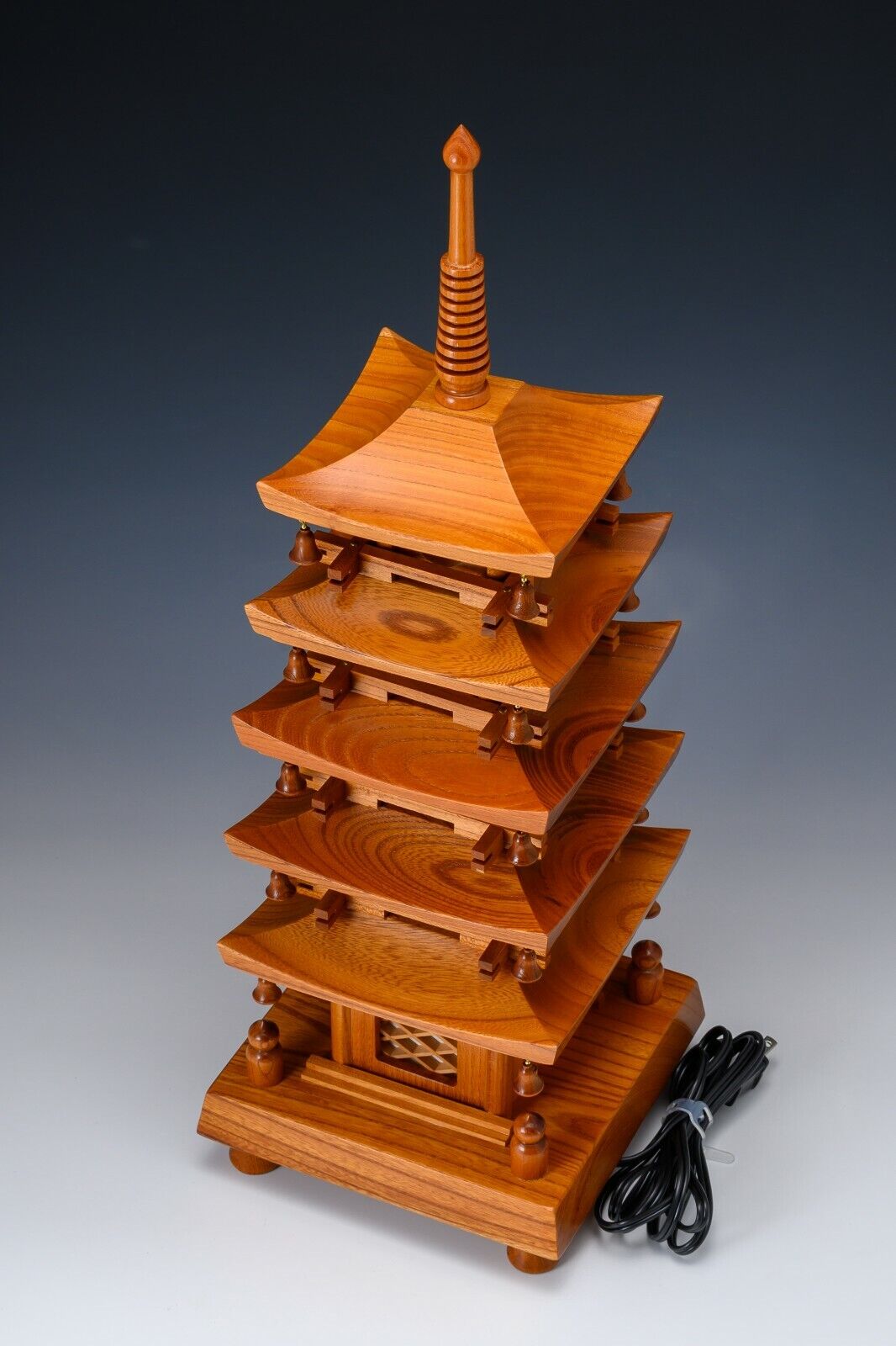 Japanese Old Vintage Wooden Figure FIVE STORIED PAGODA Lamp 五重塔