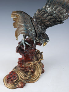 Largest Japanese Iron Hawk -Room Guardian Sculpture- Great Takaoka Product