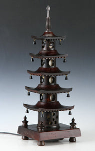 Japanese Vintage Wooden Figure Five Story Pagoda Lamp 五重塔