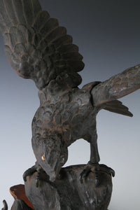 Antique Japanese Iron Hawk -Room Guardian Sculpture- Great Takaoka Product