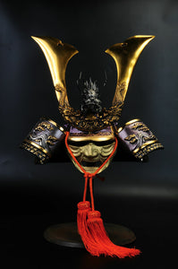 Japanese Samurai Kabuto Helmet -dragon purple helmet with a mask- Genji Tsushima