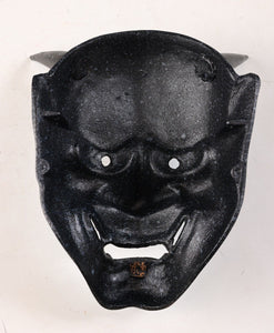 Japanese Vintage Iron Noh Mask Hannya 般若 -Jealousy Woman- with a Wooden Box