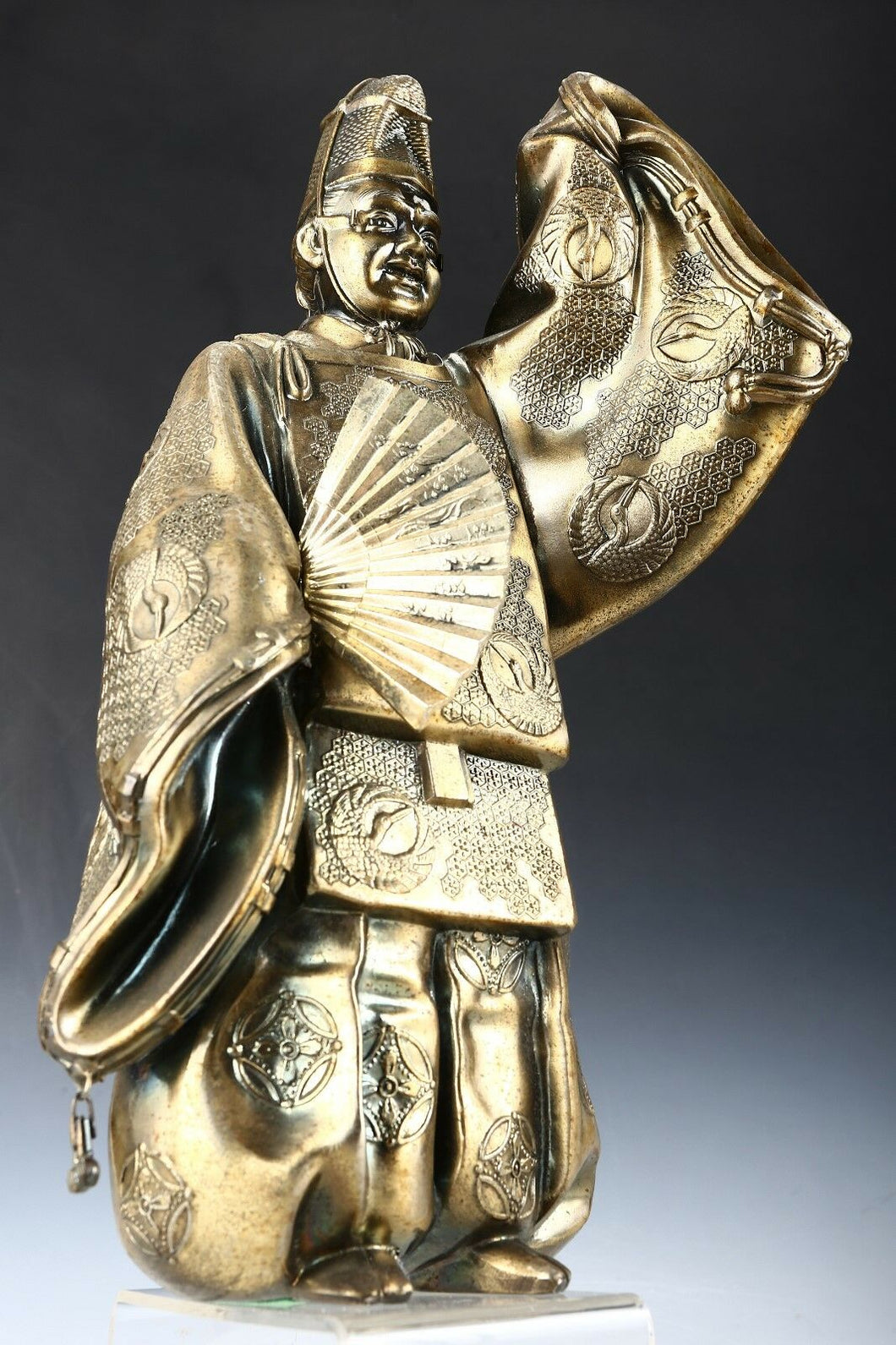 Japanese antique Noh Okina Dancer Brass Figure