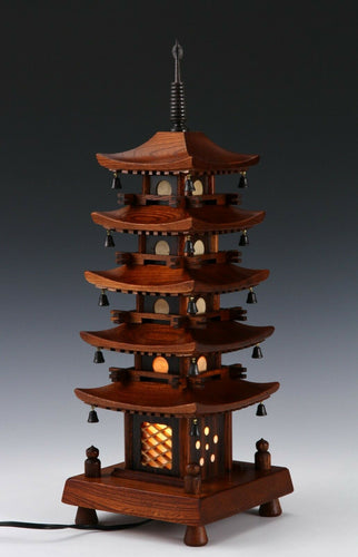 Japanese Vintage Wooden Figure FIVE STORY PAGODA Lamp 五重塔 Tsushima