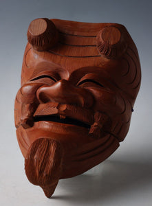 Great Vintage Japanese Hinoki Wooden NOH MASK -Okina- 翁面 One Knife Carving