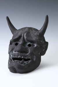 Old Vintage Japanese Black Power Noh Mask -Han nya- Paper Clay Nice Product