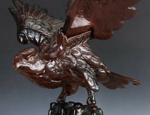 Japanese Bronze Hawk -Room Guardian Sculpture- Great Takaoka Product