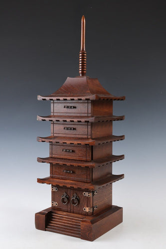 Japanese Vintage Wooden Five Storied Pagoda -accessory case- Simple Type