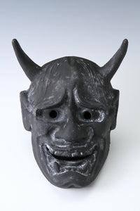 Old Vintage Japanese Black Power Noh Mask -Han nya- Paper Clay Nice Product