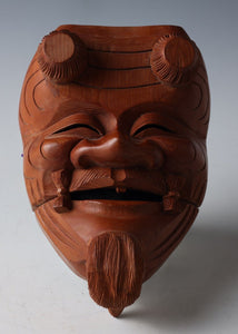 Great Vintage Japanese Hinoki Wooden NOH MASK -Okina- 翁面 One Knife Carving