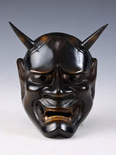 Japanese Vintage Iron Noh Mask Hannya 般若 -Jealousy Woman- with a Wooden Box