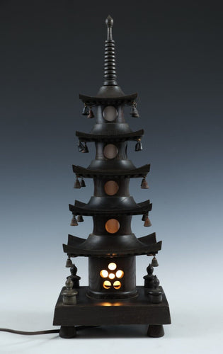 Japanese Old Vintage Wooden Figure Five Story Pagoda Lamp 五重塔