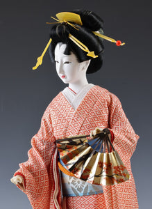 Beautiful Japanese GEISHA Doll -Traditional Fan- Kikusui Doll Product 菊水