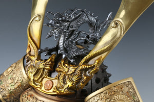 Massive Japanese Samurai Helmet -Great Dragon- with a mask Rare!!  源氏兜