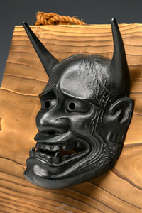 Nice Vintage Iron Noh Mask and with a Wooden Board Hannya 般若 -Jealousy Woman-