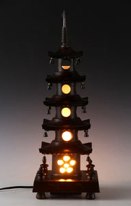 Japanese Vintage Wooden Figure Five Story Pagoda Lamp 五重塔