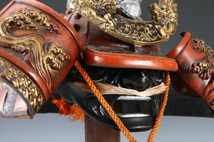 Japanese Samurai Kabuto Helmet -big dragon with a mask- Massive Red