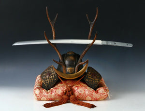 Life Size Japanese Samurai Helmet -shikanosuke kabuto- with a Replica Tsushima